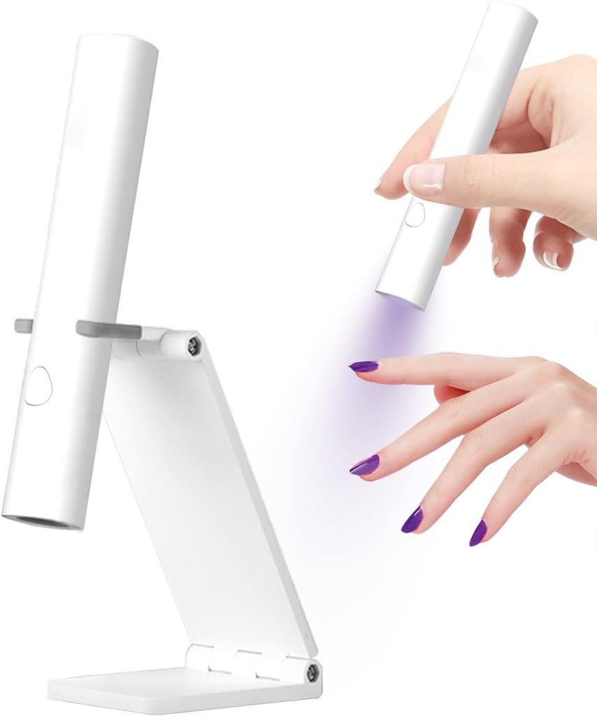 2-in-1 Tragbare Mini-UV-Nagellampe für Gel-Nagellack mit Ständer, wiederaufladbar, zum Aushärten von Nagelkleber, Weiß
