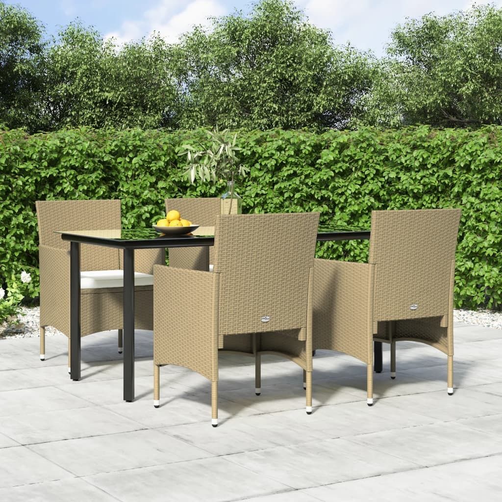Maison Exclusive - 5-tlg. Garten-Essgruppe mit Kissen Beige und Schwarz