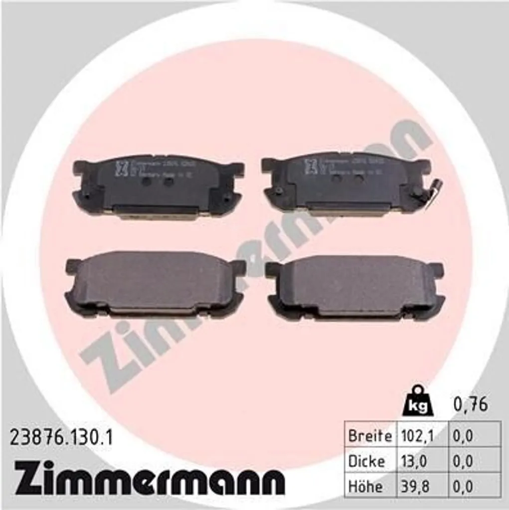 Plaquettes de Frein Zimmermann 23876.130.1 Haute Résistance MX-5 NB
