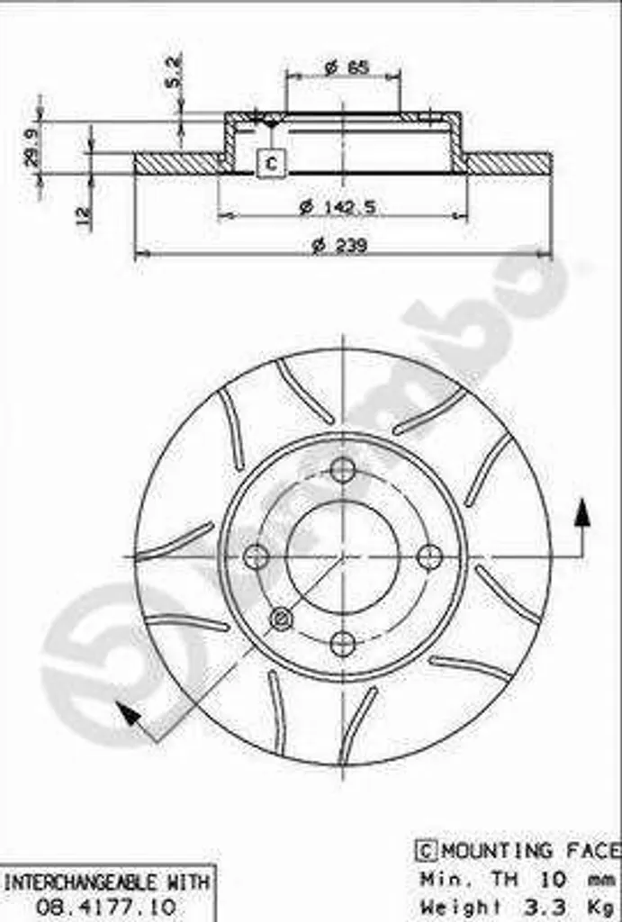 Disque de Frein Haute Résistance Brembo 08.4177.75 pour Seat et VW OE