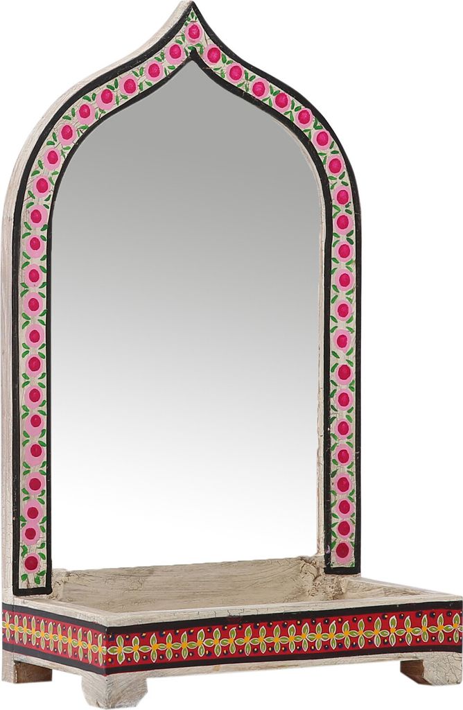 Marrakesch Schminkspiegel mit Aufbewahrungsbox für den Schminktisch aus Holz 38cm | Vintage Standspiegel klein Akriti -1- | Orientalische Make Up ...