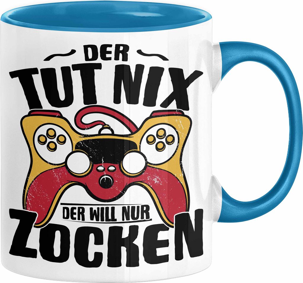 Gamer Geschenk Tasse Geschenkidee für Zocker Der Tut Nix Der Will Nur Zocken Jungs Geschenkdiee Gaming (Blau)