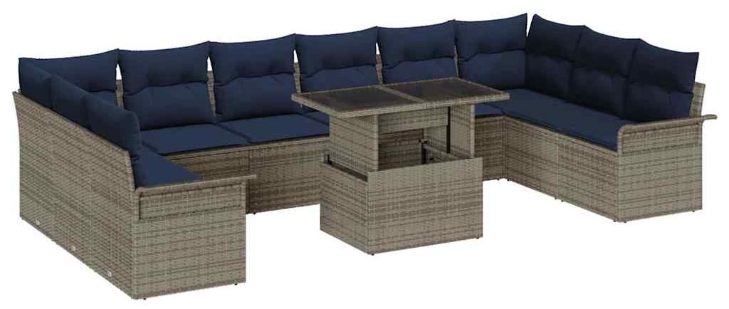 “2026 Modern“ Grau Sofa Set mit Kissen 11 pcs Grau Poly-Rattan - Designermöbel 67563 - Gartenmöbel-Set Terrassenmöbel Lounge Set