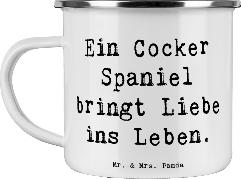 Mr. & Mrs. Panda Pott Spruch Liebe Cocker Spaniel - Weiß - Geschenk, Familienhund, Emaille Tasse, blechbecher, bewegungsfreudig, Hunderassen Chara...