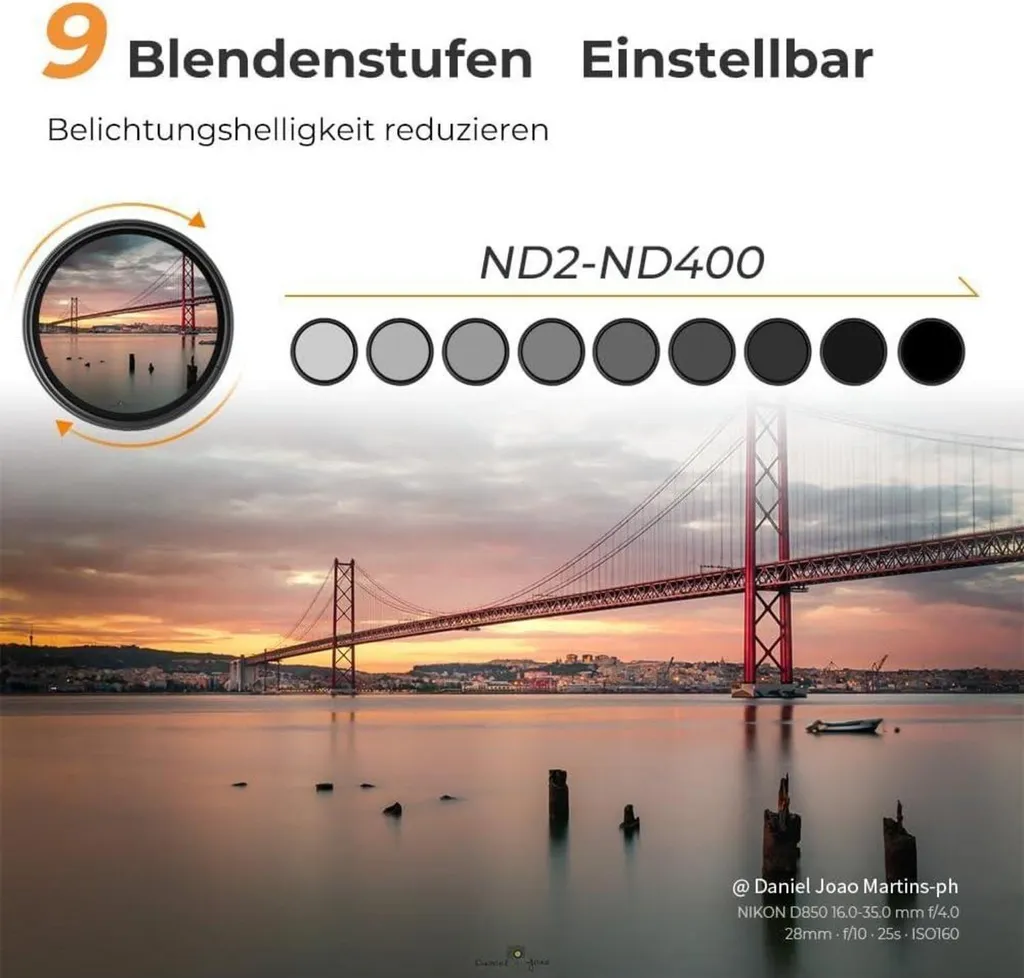 Filtre ND variable 37mm ND2-400 - Parfait pour Pose Longue et Vidéo Ext.
