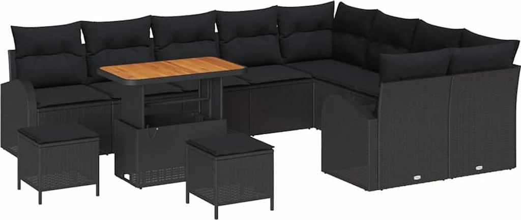 Gartensofa-set mit Kissen 12 pcs Schwarz Poly-Rattan