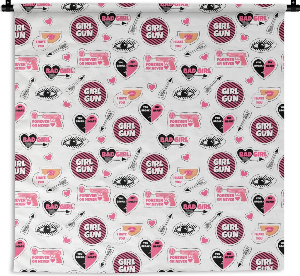 MuchoWow Wandteppich Wandbehang Mädchen - Rosa - Herzen - Design 120x120 cm Tapisserie Dekoration Wandtuch - Modern - Baumwollgewebe