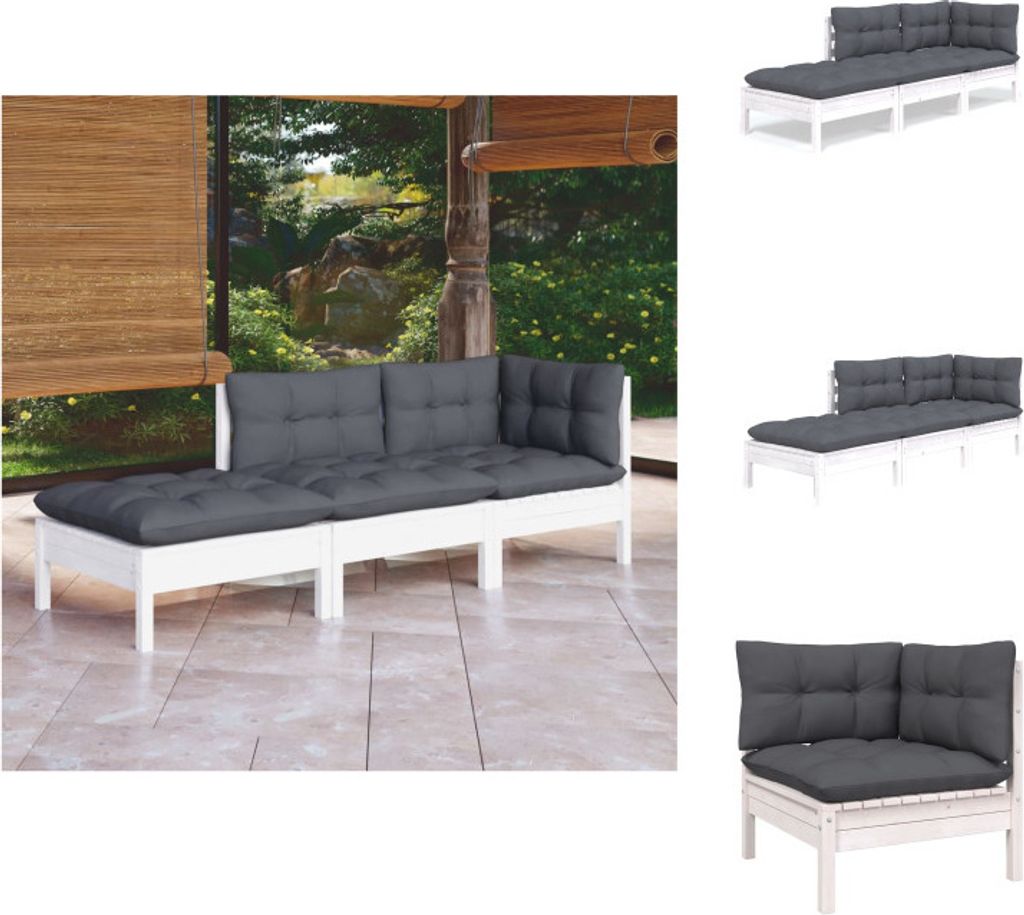 vidaXL 3-tlg. Garten-Lounge-Set mit Kissen Kiefer Massivholz - Gartenmöbel-Sets
