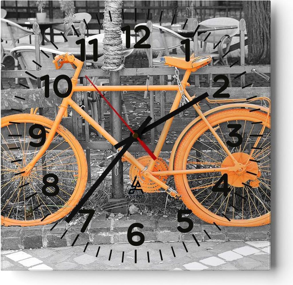 Wanduhr - Quadrat - Glasuhr - Fahrräder Sport Verkehr alt - 40x40cm - Schleichendes Uhrwerk - Lautlos - zum Aufhängen bereit - Dekoration Modern ...