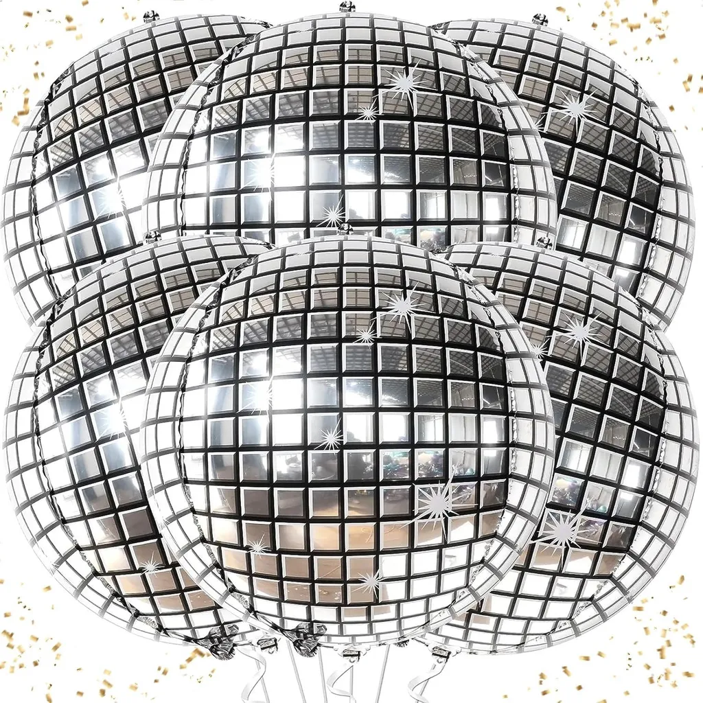 Ballon Disco Argent 55cm Ininflammable Lot de 6 pour une Fête Sécurisée