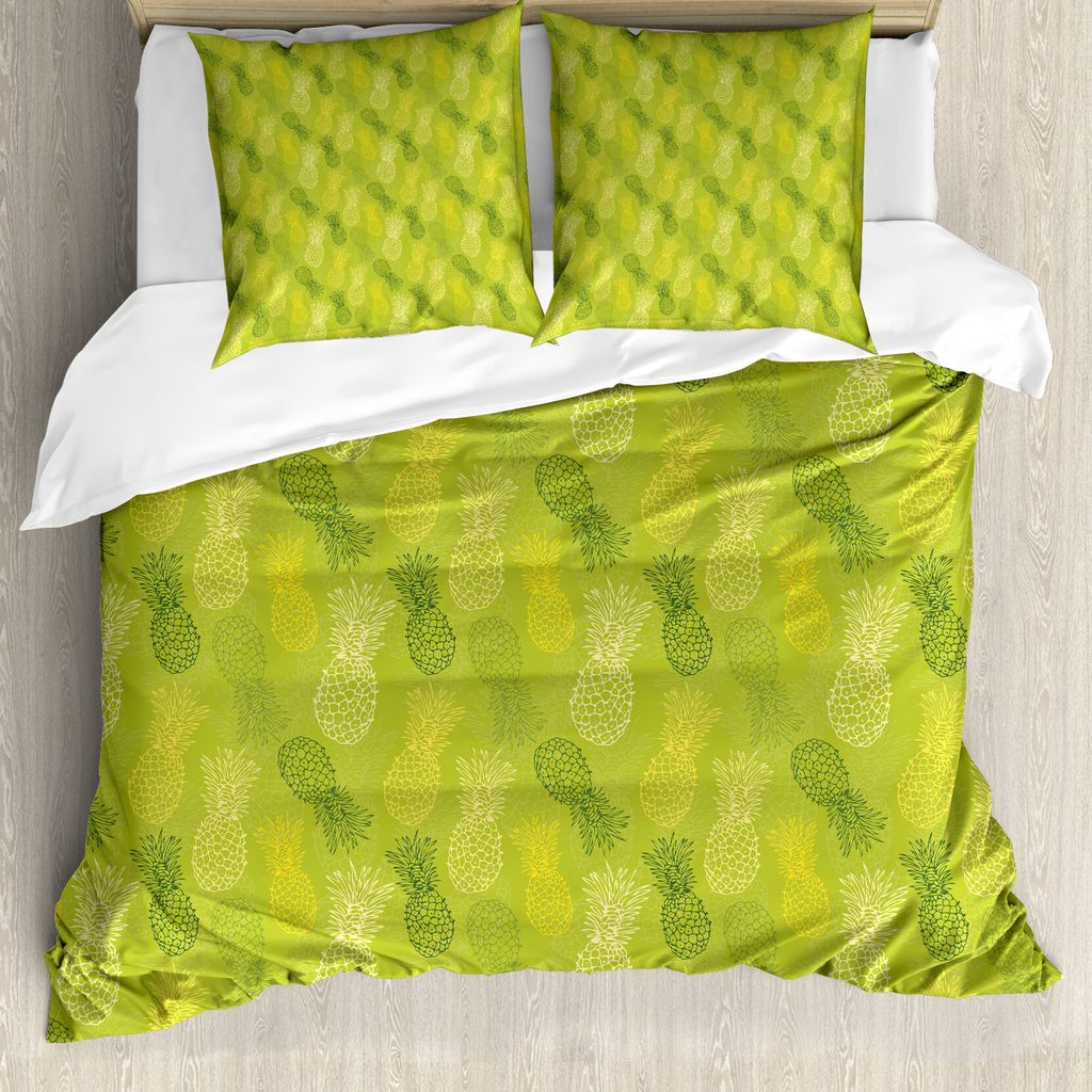 ABAKUHAUS Grünes Blatt Bettbezug, Tropische Ananas, Milbensicher Allergiker geeignet mit Kissenbezügen, 200 cm x 200 cm - 80 x 80 cm, Apfelgrün ...