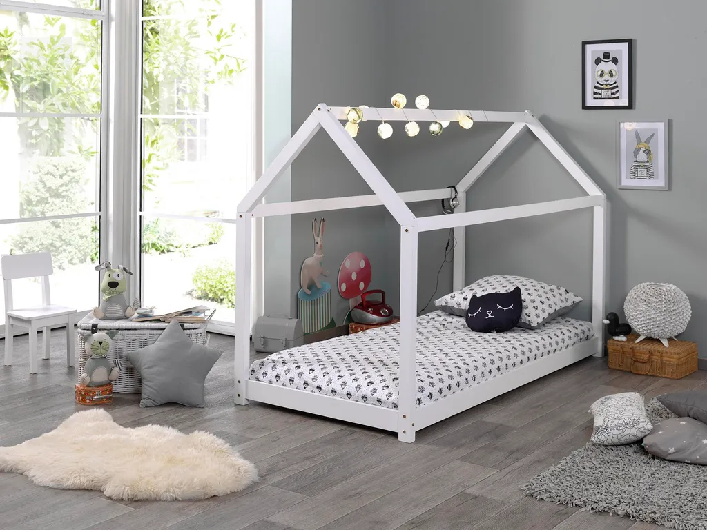Lit cabane Vipack blanc 90x200 cm en bois pour chambre enfant