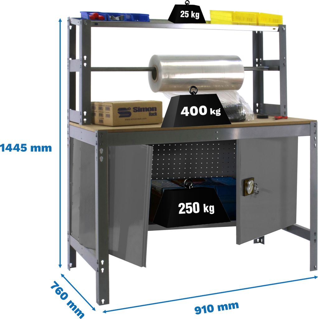 SIMONWORK BT4 CABINET 900 CINZA/MADEIRA Metallwerkbank