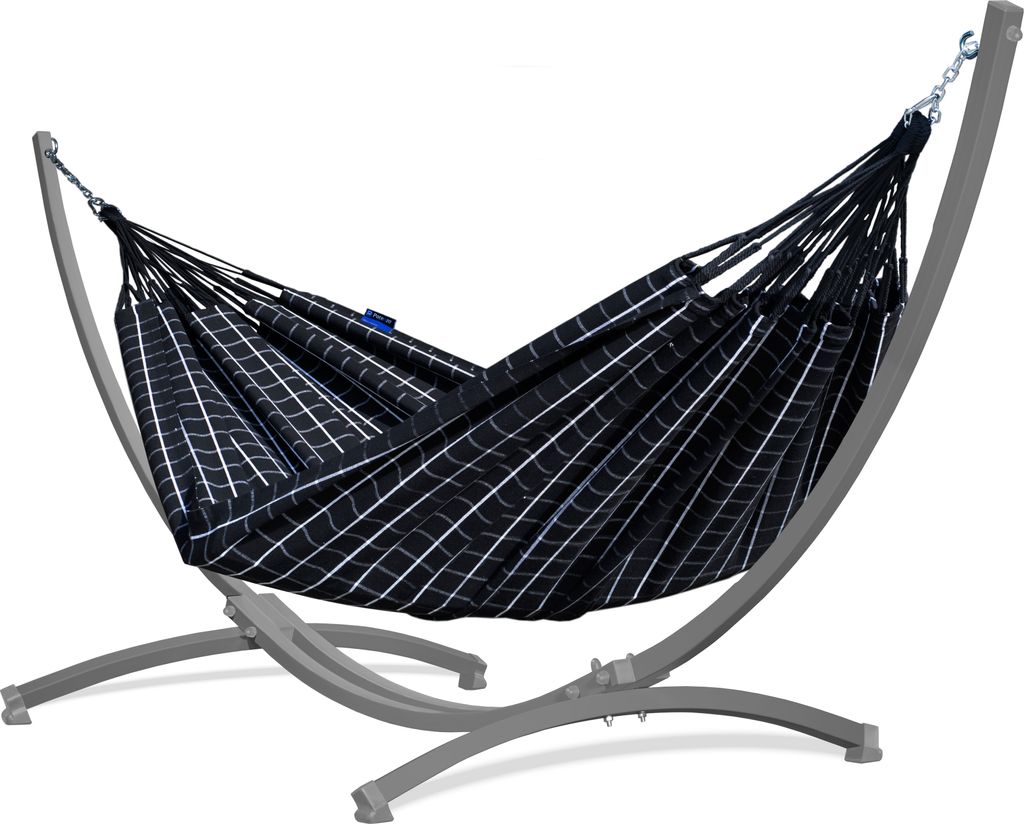 Potenza Outdoor Catargo Hängematte mit Gestell für 2 Personen I Baumwolle Doppelhängematte XXL 220x160, 220kg I Grau Hängemattengestell 220kg, ...