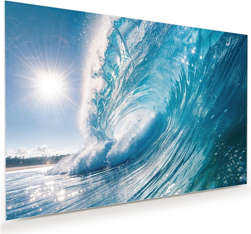 Glasbild 75x50cm in XXL für Wohnzimmer, Schlafzimmer Motiv Riesige Welle Strand