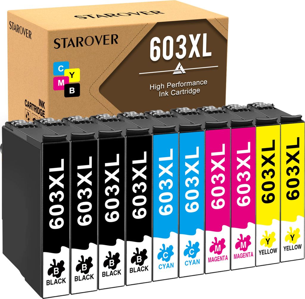 10x STAROVER 603XL Farbe Patronen Ersatz für Epson 603 XL Kompatibel mit Epson Expression Home XP3100 XP2100 XP3105 XP4100 XP2105 XP4105 WF-2830DWF