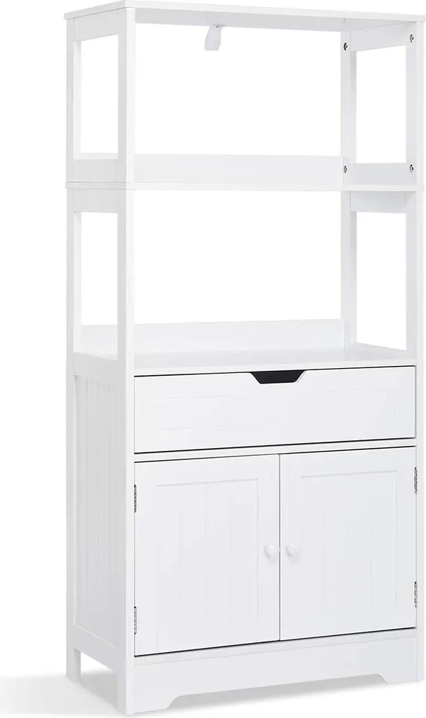 Meuble de rangement blanc compact 60 cm à tiroirs modulables et étagère