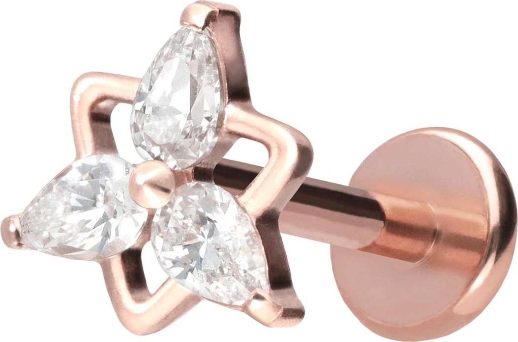 Ohrpiercing, Nasenpiercing Titan Labret mit Push Fit KRISTALLBLUME RoséGold Stablänge: 10mm | Stabstärke: 1mm