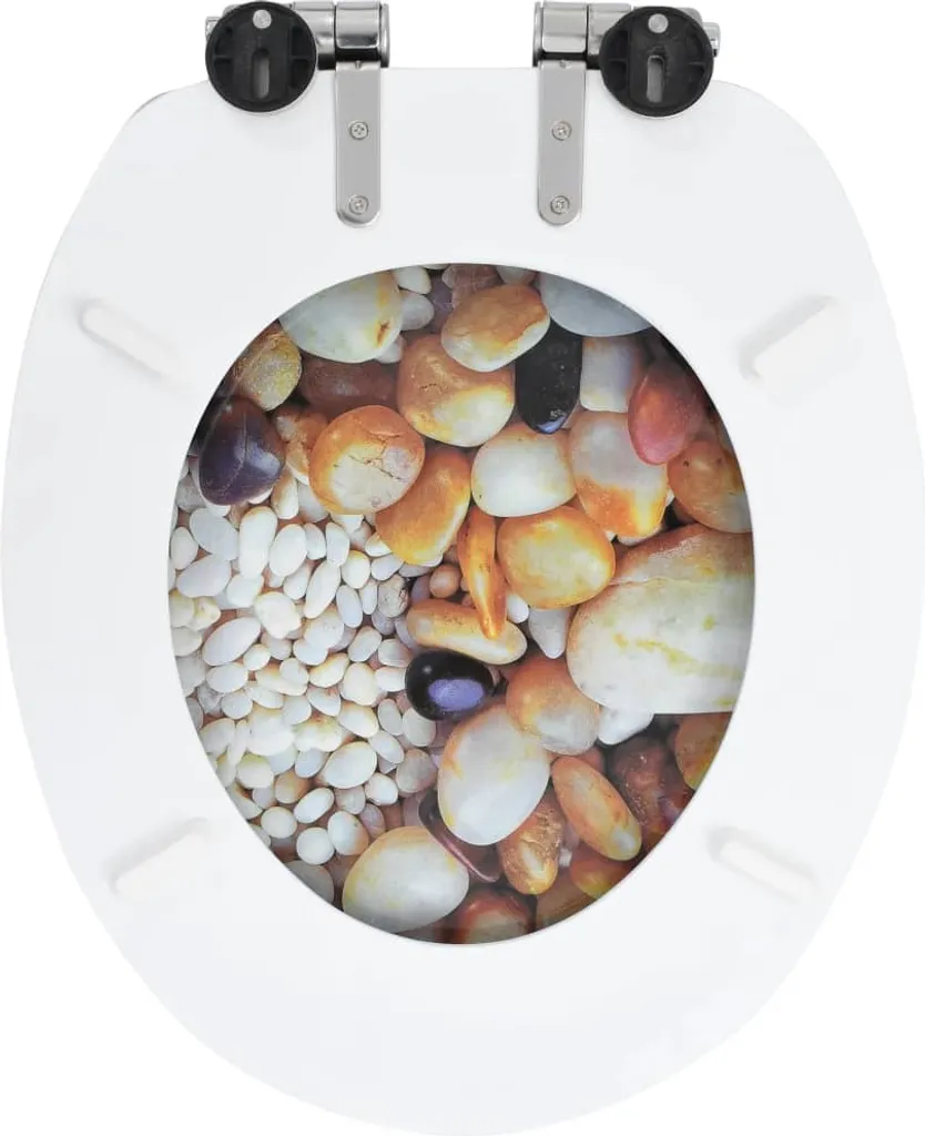 vidaXL Sedile per WC con coperchio a chiusura morbida Design a ciottoli in MDF - 9