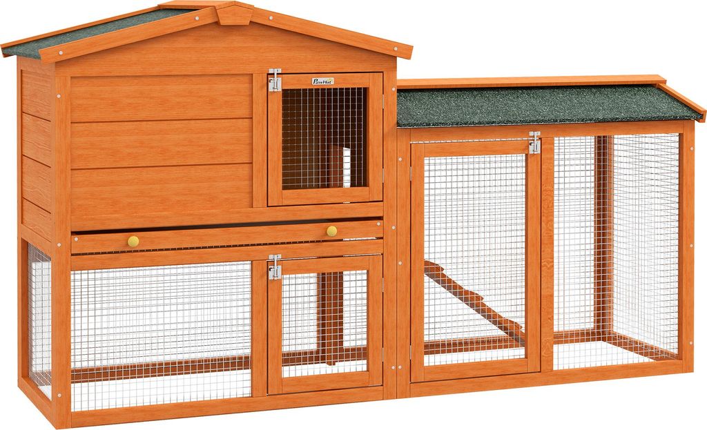 PawHut Hasenstall 2 Ebenen Kaninchenstall aus Tannenholz Produktbild 