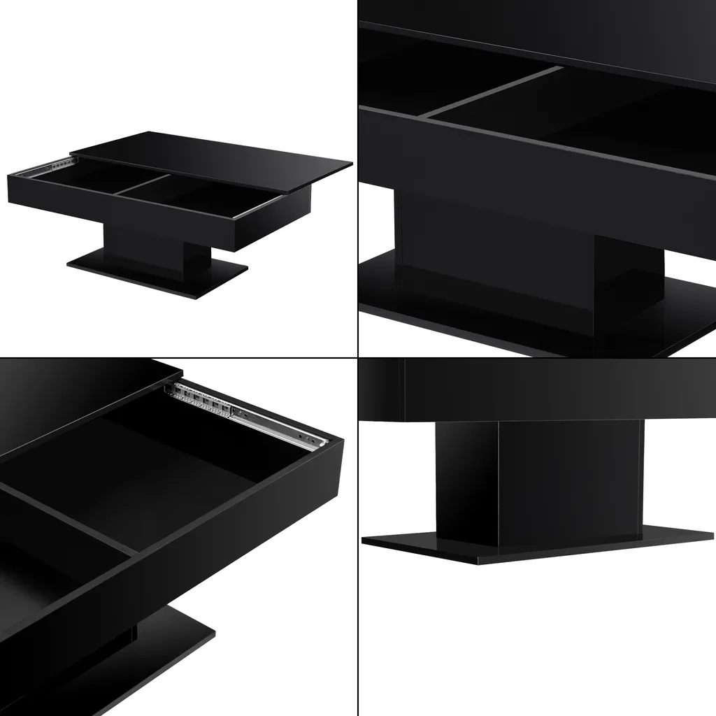 Table basse noire avec rangements 2 compartiments modulables 110x60cm - 5