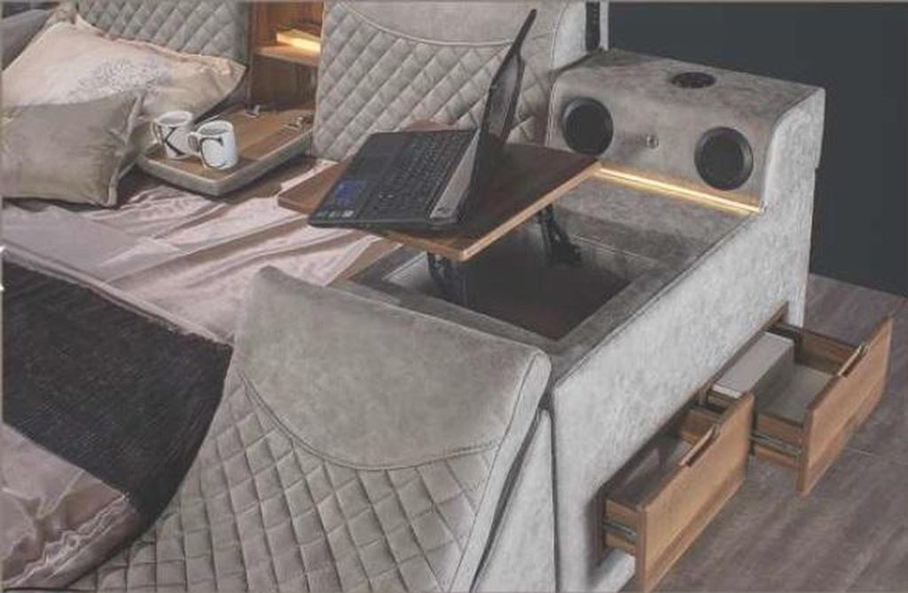 Multifunktions Bett Regal Schrank USB Ladestation Lift TV Textil Betten 180x200