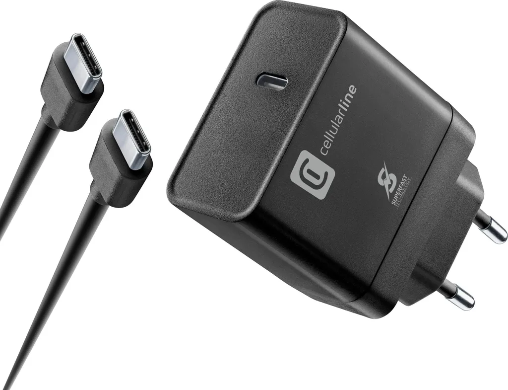 Kit Carica Rapida Cellularline 45W PD GaN+ con Cavo USB-C 5A