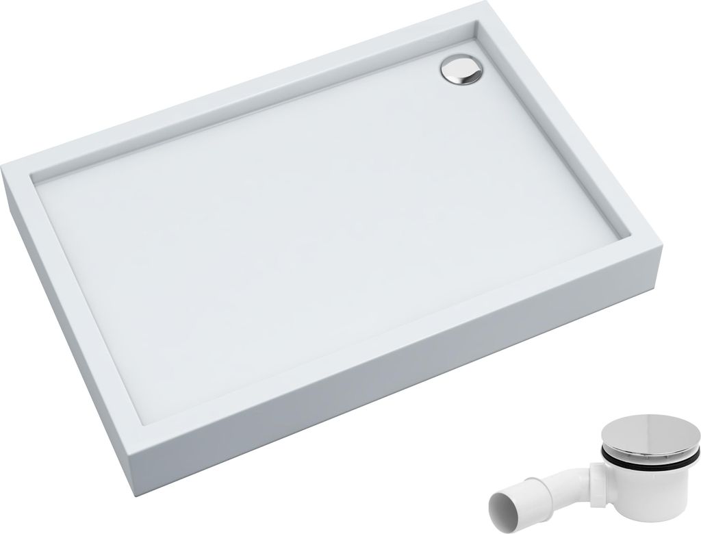 AQUABAD Duschwanne/Duschtasse Elegana mit LeakProtect Technologie Smooth White 90x100cm Rechteck, inkl. Ablaufgarnitur / Siphon A49CR
