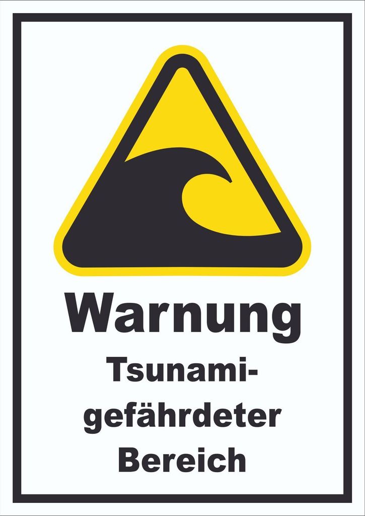 Schild Warnung Tsunami-gefährdeter Bereich A3 Rückseite selbstklebend