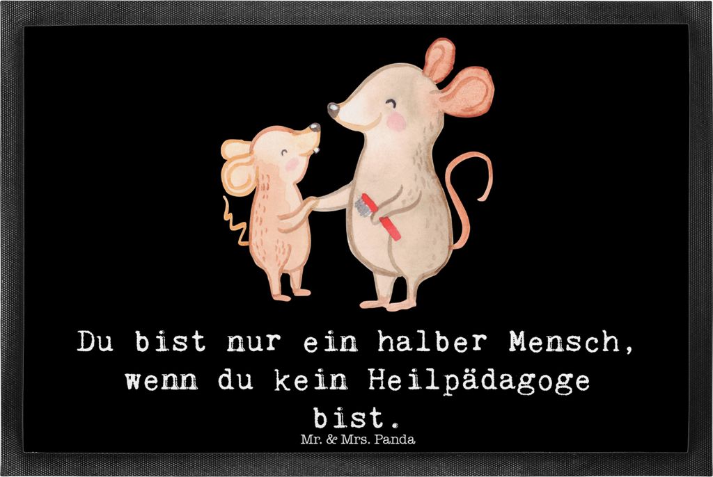 Mr. & Mrs. Panda Schmutzmatte Heilpädagoge Herz 40 x 60 cm - Schwarz - Geschenk, Heilpädagogik, Fußabstreifer, fußmatte, Ausbildung, Fussmatte,...