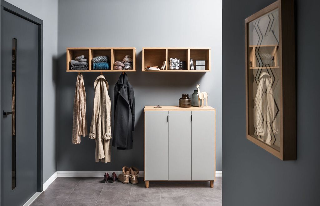 Vorzimmer - Set "Nanez", 3-teilig, Farbe: Eiche / Grau