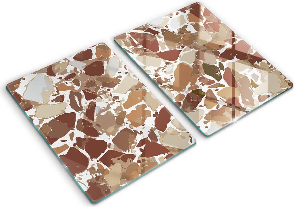 Glasschneideplatte - Herdabdeckplatte - 2x40x52 cm -Schneidebrett - Spritzschutz - Dekorative Steinflecken