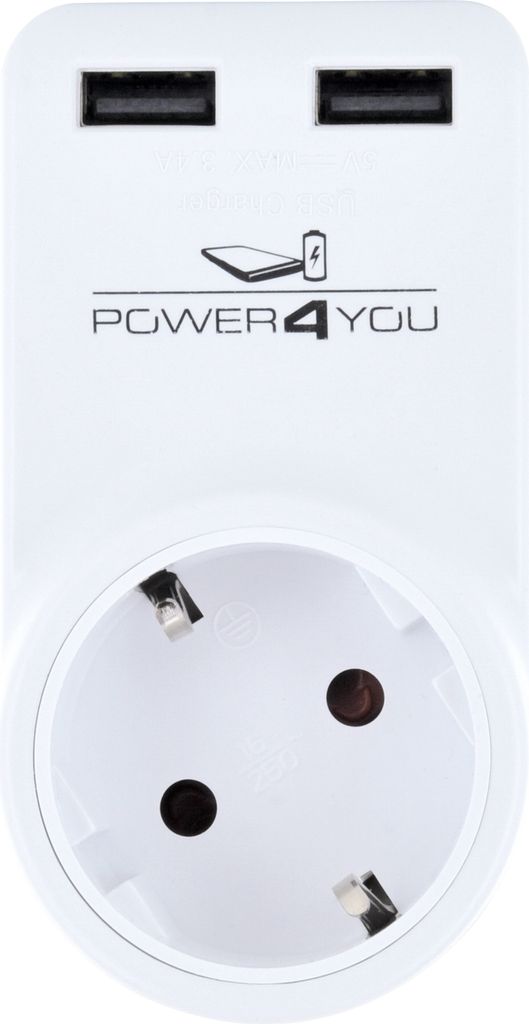 Steckdosenadapter mit 2 USB-A Slots 360° drehbar Produktbild 