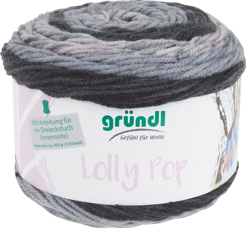 Gründl Lolly Pop Wolle 240m 150g Strickgarn Häkelgarn Buntes Garn Black Pepper Swirl, Farbe 08