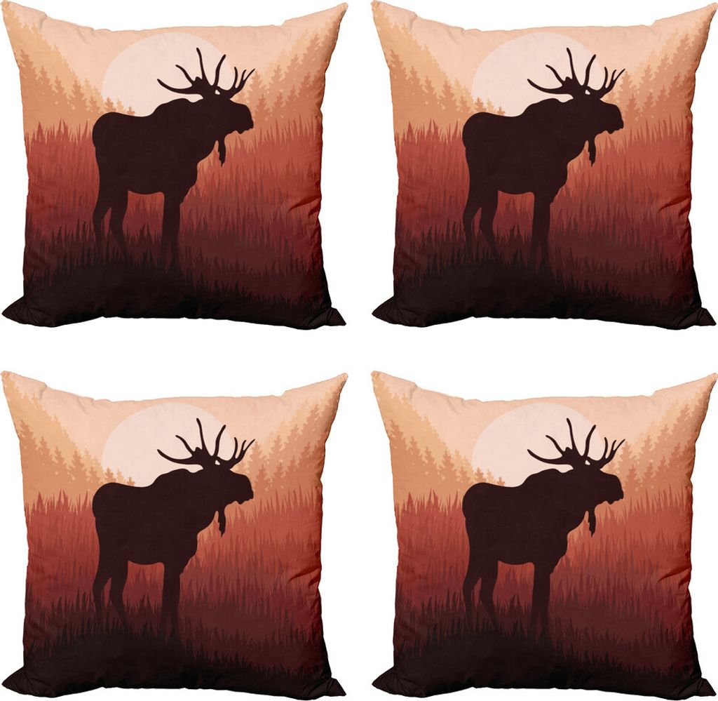ABAKUHAUS Elch Kissenbezug Set (4 Stück), Wald Antlers Wilde Deer, Moderner Doppelseitiger Digitaldruck, 40 cm x 40 cm, Pfirsich und Brown