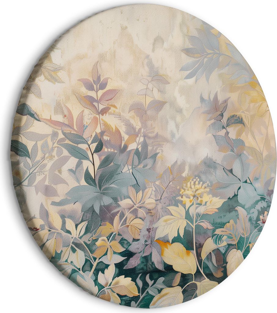 Italienischer Leinwand Rundes Bild - Tapestry Pattern with a Meadow and Flowers Kilim with a Spring Motif 60x60 cm Blumen b-H-10012-bc-a