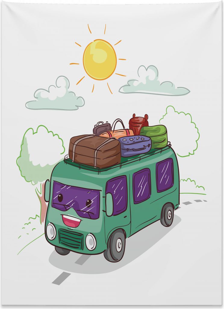 Abakuhaus Wohnmobil Wandteppich, Bus mit Gepäck gefüllt aus Weiches Mikrofaser Stoff Kein Verblassen Klare Farben Waschbar, 110 x 150 cm, Mehrfarbig