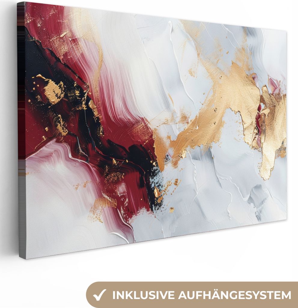 MuchoWow - Leinwandbilder - Rot - Abstrakt - Gold - Modern, Wandbild, Wanddeko Bilder Wohnzimmer, 60x40 cm