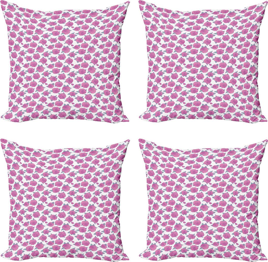 ABAKUHAUS Rose Kissenbezug Set (4 Stück), Blühende Romantisches Bouquet, Moderner Doppelseitiger Digitaldruck, 60 cm x 60 cm, Rosa und Türkis