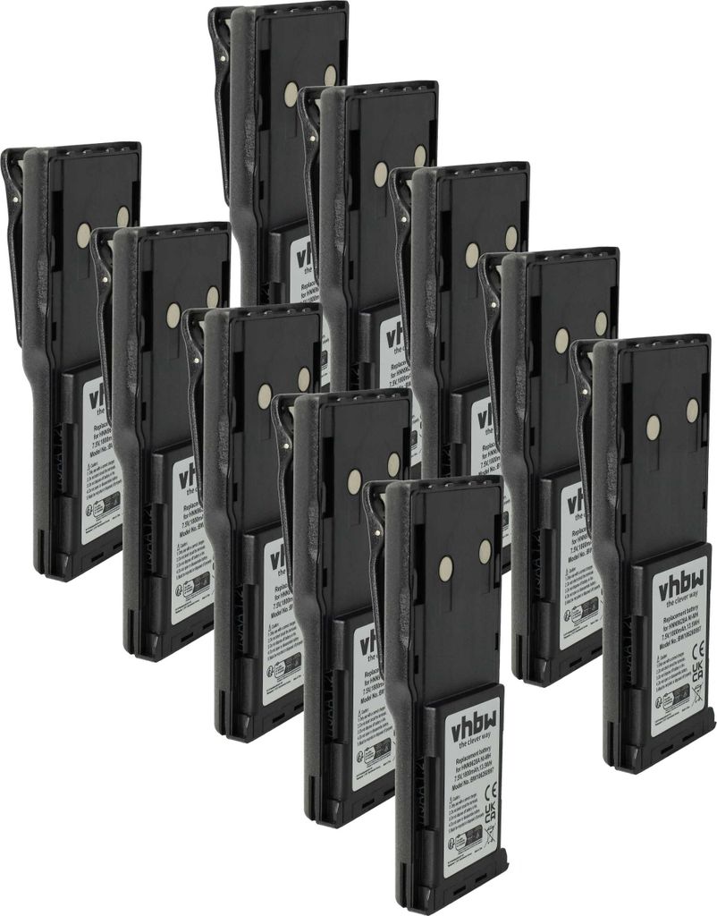vhbw 10x Akku kompatibel mit Motorola MTX638, PRO3150, P080, P040, LTS2000, PTX600 Funkgerät, Walkie Talkie (1800 mAh, 7,5 V, NiMH) + Gürtelclip