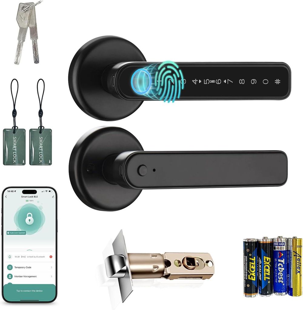 Elektronisches Türschloss mit Fingerabdruck-App, Code, IC-Karte