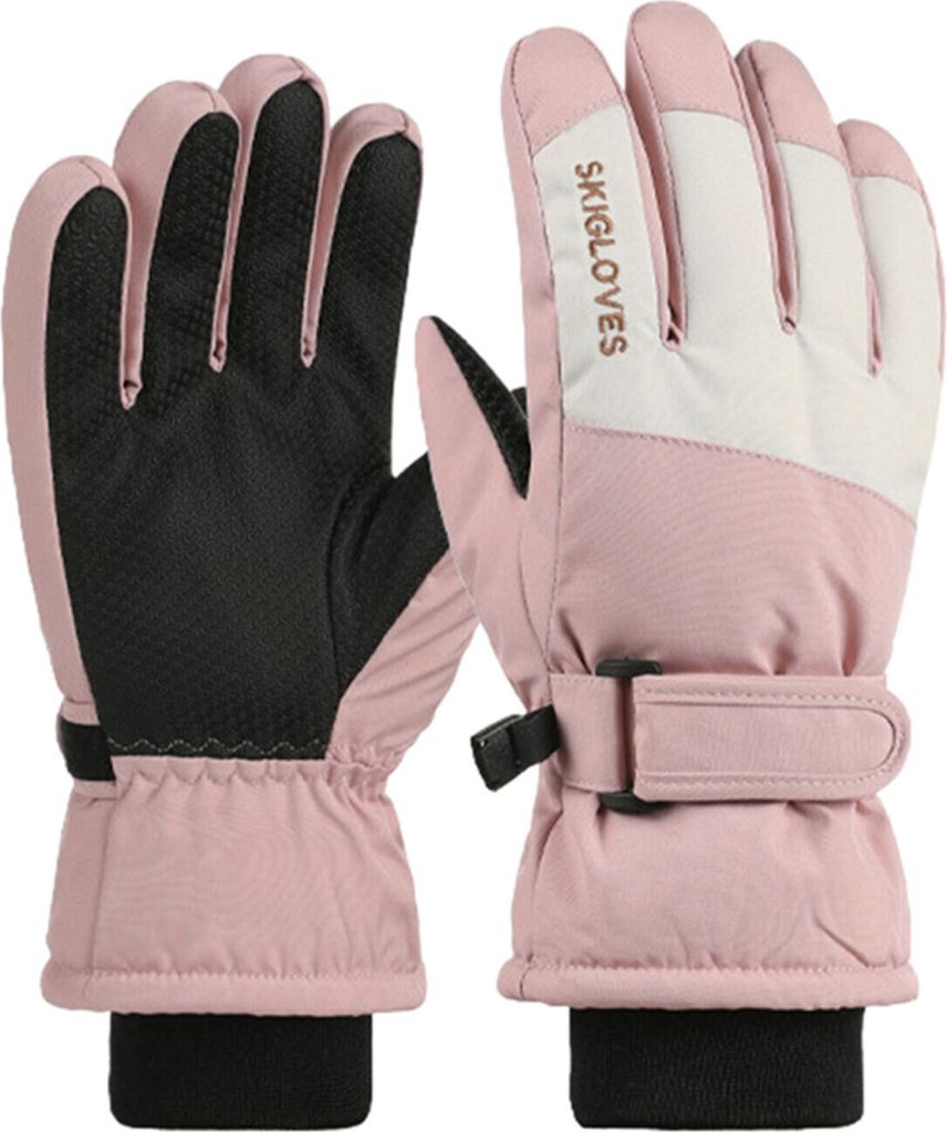 1 Paar Kinder Skihandschuhe, Winter Warm Rutschfest und Wasserabweisend Handschuhe Mit Verstellbar Klettverschluss, Farbe: Rosa
