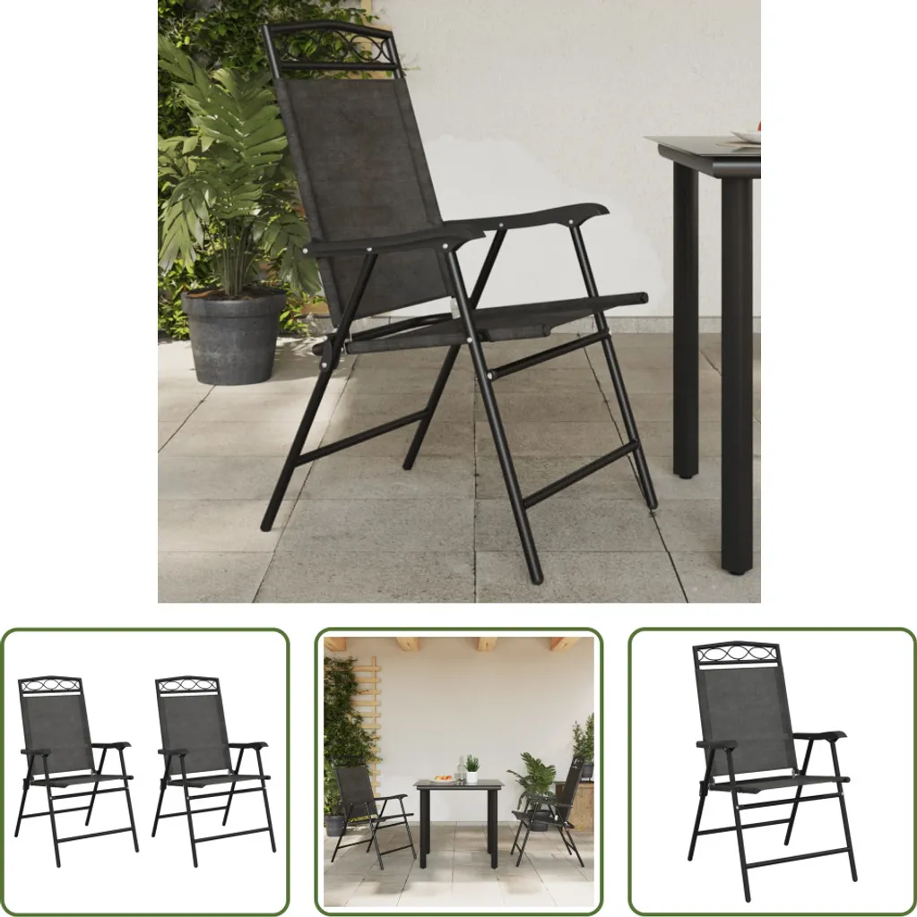 Sedie Pieghevoli da Giardino in Acciaio | Set 2 pz Grigio Textilene