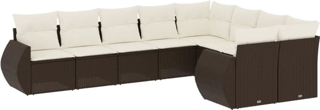 vidaXL 9-tlg. Garten-Sofagarnitur mit Kissen Braun Poly Rattan
