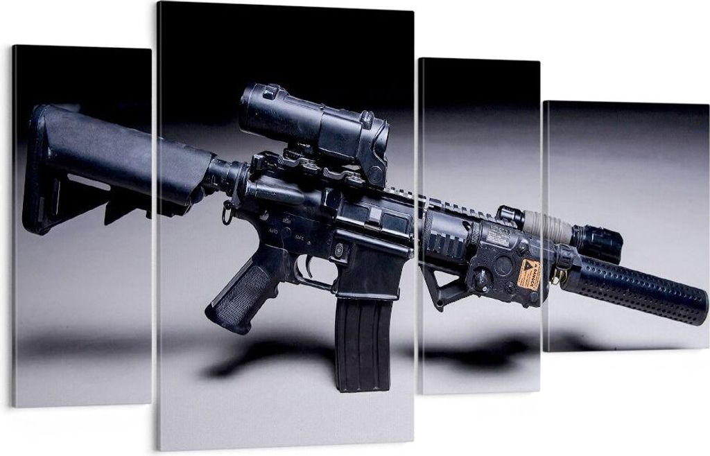 Bild auf Leinwand - Leinwandbild - Gewehr Armee - 120x70cm - Wand Bild - Wanddeko - Wandbilder - Leinwanddruck - Bilder - Kunstdruck - Wanddekorati...