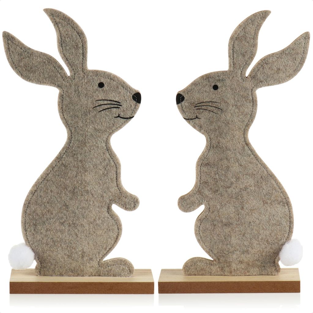 com-four 2x Deko Aufsteller für Ostern - Niedliche Filz-Osterhasen - Osterdeko zum Hinstellen - Osterdekoration aus Holz und Filz