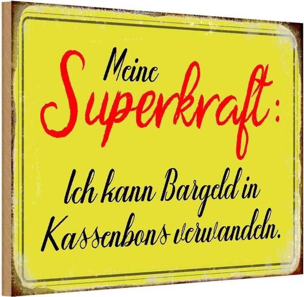 vianmo Holzschild 20x30 cm Superkraft Bargeld in Kassenbons Spruch Zitat