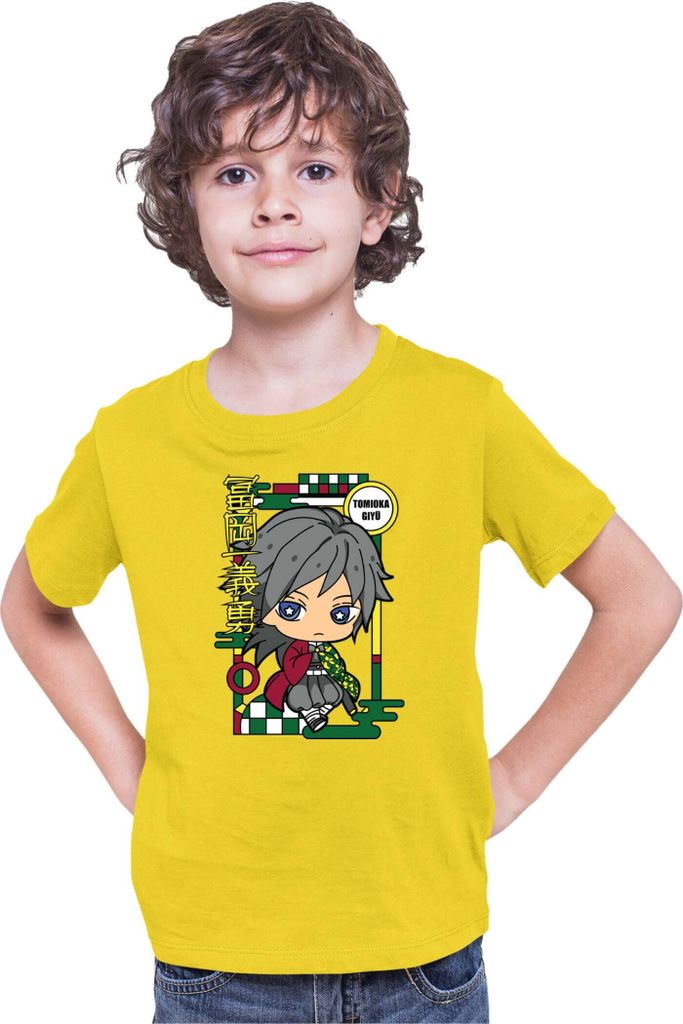 Kinder T-Shirt Demon Anime Slayer Kimetsu No Yaiba Chibi Giyu Tomioka, 12-13 Jahr - 152 / Gelb