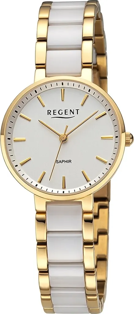 Montre quartz femme Regent céramique blanche incassable avec or 18k