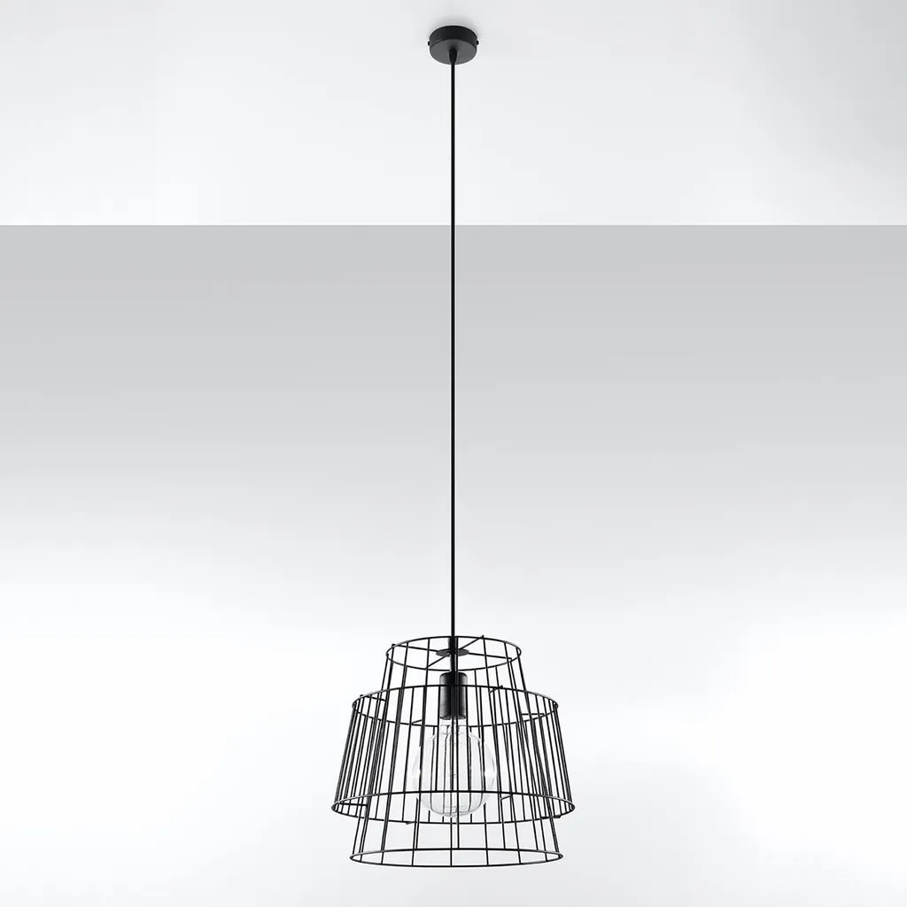 Sollux Lighting GATE Nero - Lampada a Sospensione E27 Acciaio 130cm - 12